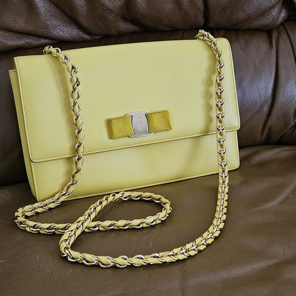 Salvatore Ferragamo Handbags - Women's Salvatore Ferragamo Yellow Vara Chain Crossbody Bag